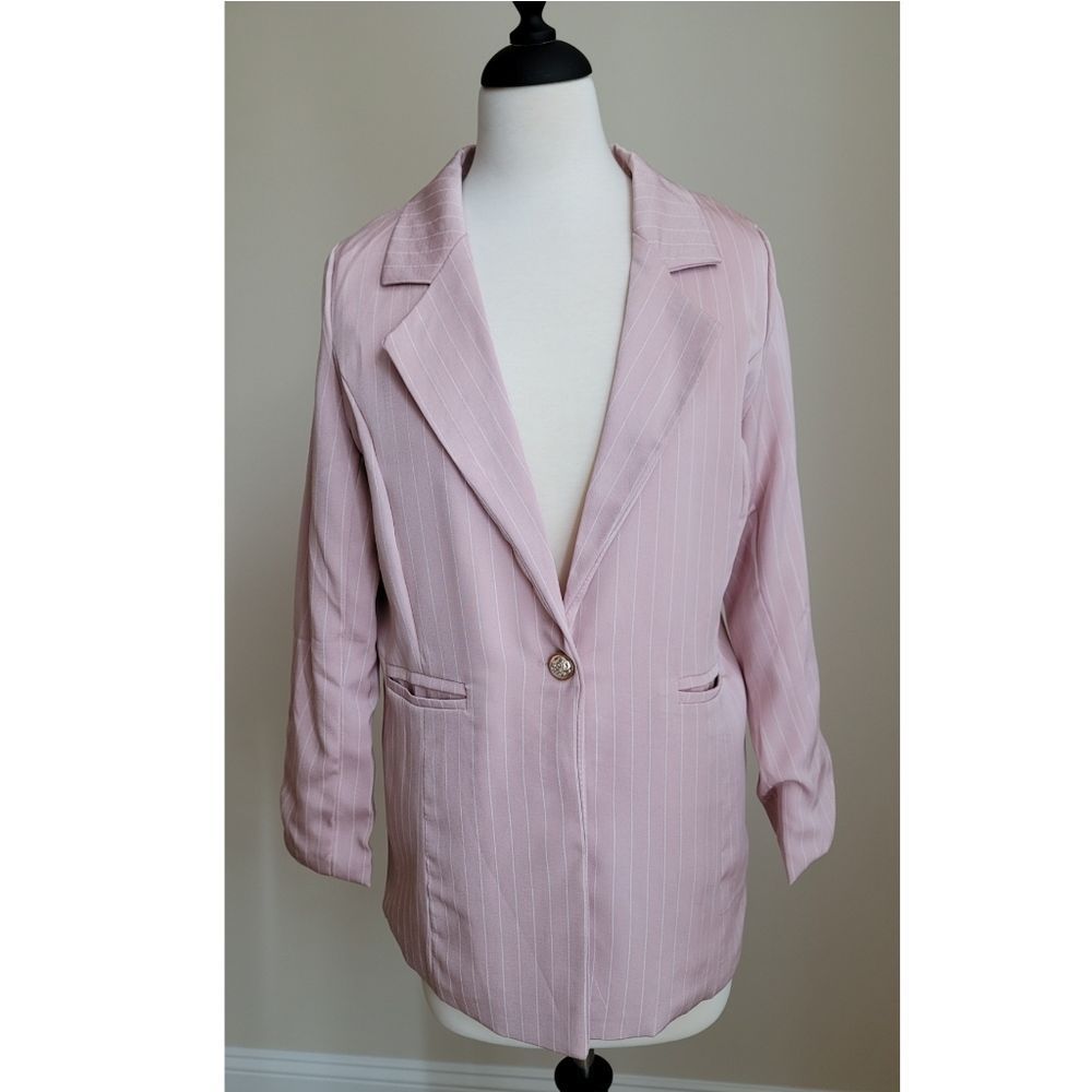 Pink Striped Blazer Jacket Gold Button